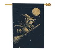 Fantasioso procione Halloween Garden Flag, Navy Moonlight Witch Decorazione, Doppio Lato Banner per Autunno Decorazione Esterna 71 x 101 cm