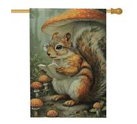 Fantasioso scoiattolo che legge bandiera da giardino, bandiera autunnale arancione fungo decorazione per esterni, bandiera in iuta vibrante su entrambi i lati per la decorazione della casa autunnale