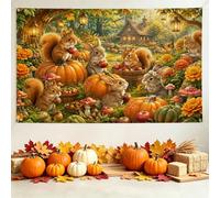 Fantasioso sfondo autunnale con scena del raccolto del bosco, scoiattolo | Fantasioso tema foresta, sfondo fotografico, decorazione stagionale del raccolto, estetica rustica, vivaci animali del bosco
