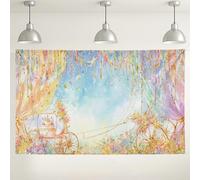 Fantasioso sfondo floreale a forma di carrozza, eleganti decorazioni per feste, sfondo a tema giardino pastello per eventi fotografici, celebrazioni primaverili, 180 x 109 cm
