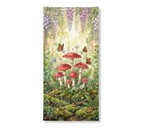 Fantasioso striscione decorativo per porta a forma di fungo, foresta incantata, design floreale per primavera, decorazione per interni ed esterni, feste a tema naturale, 91 x 182 cm