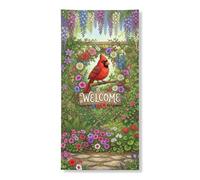 Fantasioso striscione decorativo per porta floreale, vivace cardinale e fiori, decorazione per porta d'ingresso, per interni ed esterni, cartello di benvenuto primaverile, 91 x 183 cm