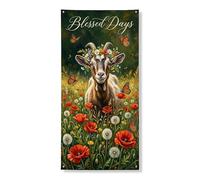 Fantasioso striscione per porta a forma di capra, decorazione floreale da giardino per primavera, decorazione per interni ed esterni, decorazione per la casa, festival e vacanze, 91 x 182 cm