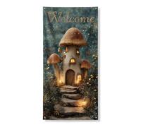 Fantasioso striscione per porta a forma di fungo, decorazione incantata per la casa delle fate, cartello di benvenuto magico per esterni, decorazione stagionale per porta d'ingresso, a tema autunnale