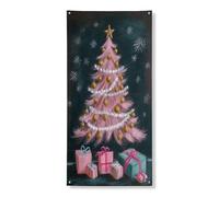 Fantasioso striscione per porta albero di Natale, albero di pesco festivo con regali per interni ed esterni, decorazione per le vacanze, 91 x 182 cm
