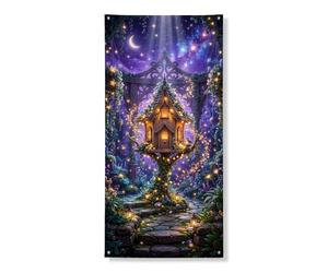Fantasioso striscione per porta con fiabe, design incantato per interni ed esterni, decorazione magica per festival stagionali, 91 x 182 cm