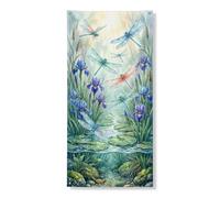 Fantasioso striscione per porta con libellula, design floreale ispirato alla natura con iris blu, perfetto per decorazioni primaverili ed estive, 91 x 183 cm