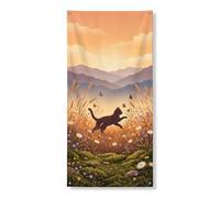 Fantasioso striscione per porta di gatto, decorazione paesaggistica per esterni, tema natura autunnale per l'ingresso della casa, 91 x 182 cm