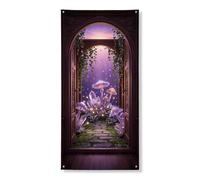 Fantasioso striscione per porta fantasioso, funghi viola e cristalli, decorazione decorativa per interni ed esterni, sfondo per vacanze primaverili, 91 x 183 cm
