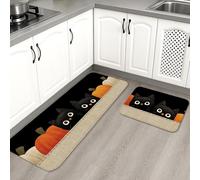 Fantasioso tappetino da cucina per pavimento, con gatti neri e zucche, morbidi, imbottiti, confortevoli, lavabili, antiscivolo, decorativi, per lavelli da cucina, lavanderia, bagno, 2 pezzi
