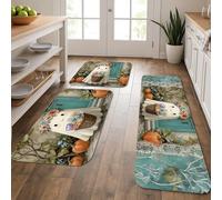 Fantasioso tappetino da cucina per pavimento, fantasma con cesto floreale, morbido, imbottito, confortevole, lavabile, antiscivolo, per lavelli da cucina, lavanderia e bagno, 3 pezzi