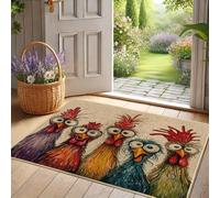 Fantasioso zerbino a forma di gallina, tappeto colorato con gallo per esterni e interni, divertente decorazione per la primavera e tutto l'anno, tappetino antiscivolo impermeabile, facile da pulire