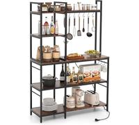 FANTASK 107 x 37 x 160 cm, scaffale da cucina con prese, 5 ripiani fino a 100 kg, scaffale per microonde con ripiani e 10 ganci a S, telaio in metallo