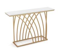 FANTASK 11191JV-WH Lungo Telaio, tavolino con Piano in Marmo Artificiale, Moderno, consolle Stretto, d'ingresso con Base Geometrica, Tavolo Dorato, Bianco e Oro, 120 x 30 x 80 cm (L x B x H)