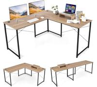 FANTASK 150 x 150 x 74 cm, scrivania a forma di L, in rovere rustico, con 3 fori per cavi, scrivania angolare reversibile con supporto per monitor, scrivania per computer da ufficio