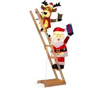 FANTASK 166 cm Babbo Natale e renna su scala, grande decorazione natalizia a LED con 100 luci a LED, XXL, resistente alle intemperie, per giardino, veranda