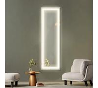 FANTASK 37 x 120 cm, specchio da parete per tutto il corpo, con gancio regolabile, specchio per porta con illuminazione a LED in 3 colori, per camera da letto, soggiorno