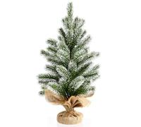 FANTASK 50 cm Albero di Natale artificiale, Piccolo Albero di Natale con Neve, 55 Rami e Base, Albero da Tavolo per Decorazione Natalizia, Verde
