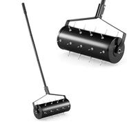 FANTASK Aeratore per Prato, 44 x 128 cm, scarificatore Manuale con Manico e Chiodi, scarificatore per Prato, aeratore per Pavimenti Rotante, Rullo per Prato, Giardino e Giardino (Nero)