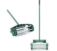 FANTASK Aeratore per Prato a Rullo con Manico, Verde, con Chiodi da 3 cm e paraspruzzi, aeratore Manuale 46 x 23 x 127 cm