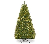 FANTASK Albero di Natale artificiale, albero di Natale con 11 modalità di illuminazione e 5 colori che cambiano e aghi in PVC, verde con supporto in metallo (150 cm)