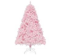 FANTASK Albero di Natale artificiale con neve, 180 cm, con 8 modalità di illuminazione e supporto in metallo, albero di Natale illuminato con luci colorate per casa, ufficio, negozi (rosa)