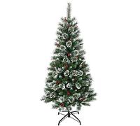 FANTASK - Albero di Natale artificiale con supporto in metallo, con bacche rosse, PVC e aghi di abete, albero di Natale per le festività (150 cm)