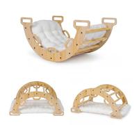 FANTASK Arco da Arrampicata 3 in 1 in Legno con Cuscino, Triangolo da Arrampicata per Interni per Dondolo, Arrampicata e Gattonare, Struttura da Arrampicata Montessori, Arcobaleno per Bambini dai 3