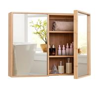 FANTASK Armadietto a specchio da bagno, in bambù, a 2 ante, con 2 ripiani regolabili, pensile con specchio per bagno (naturale)