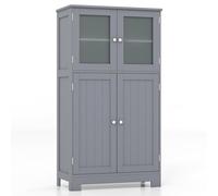 FANTASK Armadietto da bagno, 60 x 30 x 109 cm, armadietto da bagno con 2 ante in vetro e 2 ripiani regolabili, armadietto alto in legno per bagno, cucina, soggiorno (grigio)