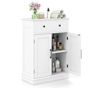FANTASK Armadietto da bagno, cassettiera in legno con cassetto, ante e ripiano regolabile, per camera da letto, soggiorno, bagno e cucina, 56 x 30 x 80 cm (bianco)