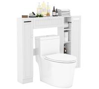 FANTASK Armadietto per WC in legno, autoportante, con porta rotelle, colore: bianco