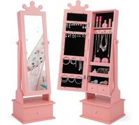 FANTASK Armadietto portagioie per bambini, con specchio inclinabile, con 2 angoli di inclinazione regolabili e 3 cassetti, specchio per il trucco a forma di corona per bambini dai 3 anni in su