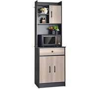 FANTASK Armadio da cucina, buffet con cassetto, ripiani regolabili e foro cavo, ampio spazio aperto per forno a microonde, nero