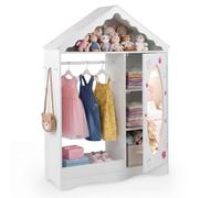 FANTASK Armadio per bambini, a forma di casa, per bambini con specchio, asta appendiabiti, mensole e ganci, per cameretta dei bambini, per ragazze e ragazzi dai 3 anni, per cameretta dei bambini