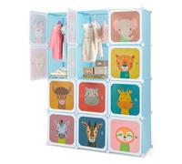 FANTASK Armadio per bambini, modulare in plastica con 12 cubi, scaffale con ante e ganci, armadi per camera da letto (blu, 12 cubi)