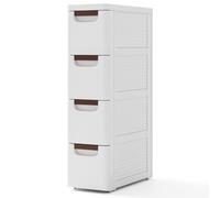 FANTASK Armadio per nicchia sottile, 42 x 19 x 74 cm, con 4 cassetti, carrello per nicchia, larghezza 20 cm, con ruote, per bagno, aule, studio e salone (bianco)