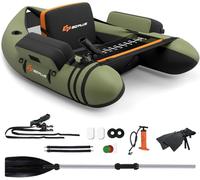 FANTASK Barca gonfiabile gonfiabile, barca da pesca con pompa, pagaia, cinghie, Bellyboat per adulti, portata 150 kg, 135 x 109 x 54 cm (verde)