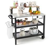 FANTASK Carrello con 3 ripiani, tavolino arrotolabile, supporto per pizza con tavolo apribile