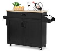 FANTASK Carrello da cucina con cassetto e portaspezie, armadietto da cucina con portasciugamani e ripiano regolabile in altezza, carrello da cucina arrotolabile, carrello da portata in legno, isola
