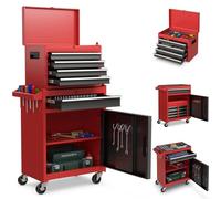 FANTASK Carrello da officina richiudibile su ruote, carrello attrezzi professionale 2 in 1, con valigetta e 8 scomparti e ganci e ripiano regolabile, 59 x 28 x 102 cm