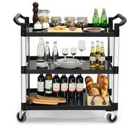 FANTASK Carrello da portata con 3 ripiani, carrello da cucina con manici e 4 ruote, carrello multiuso per partizione, carrello in metallo, per cucina, ufficio, fai da te (nero)