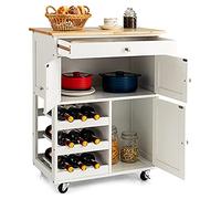 FANTASK Carrello da portata su ruote, carrello da cucina con cassetti e scaffale per vino a 3 piani e piano di lavoro, trolley da cucina in stile rustico, per cucina ristorante bar (bianco)
