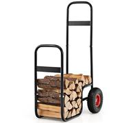 FANTASK Carrello per legna da ardere, in metallo, con ruote fino a 100 kg, carrello in legno per legna da ardere, colore nero, per il trasporto e la conservazione del legno