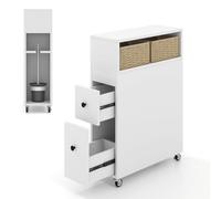 FANTASK Carrello per nicchia con ruote, cassetti 50 x 19 x 72 cm, cesti in vimini e porta spazzole, armadietto per nicchia, armadietto da bagno sottile, armadietto per WC autoportante,