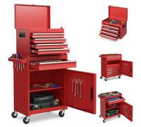FANTASK Carrello portautensili 2 in 1 su ruote, carrello da officina con chiusura a gancio, 8 scomparti e valigetta e ripiano regolabile, senza attrezzi, carrello professionale in metallo, portata 100