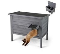 FANTASK Casetta per gatti invernale, per esterni, in legno con isolamento in schiuma e tetto e porta in PVC, 88 x 55 x 69 cm (grigio)