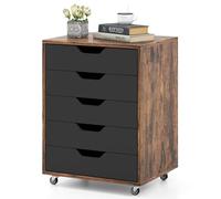 FANTASK Cassettiera con 5 cassetti, armadietto mobile con ruote, armadietto per casa, ufficio, marrone