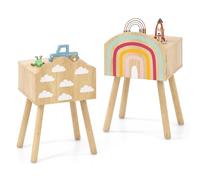 FANTASK Comodino per bambini, set di 2 comodini con motivo arcobaleno e nuvola, piccolo, tavolino carino armadio e gambe in legno massiccio, comodino per cameretta dei bambini, 34 x 30 x 54 cm