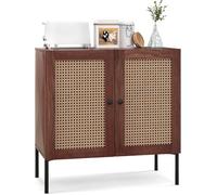 FANTASK Credenza con 2 ante in rattan, credenza in legno di noce, armadietto a buffet, comò industriale per cucina, armadio da cucina con piano di lavoro e ripiani regolabili, sala da pranzo, 80 x 40